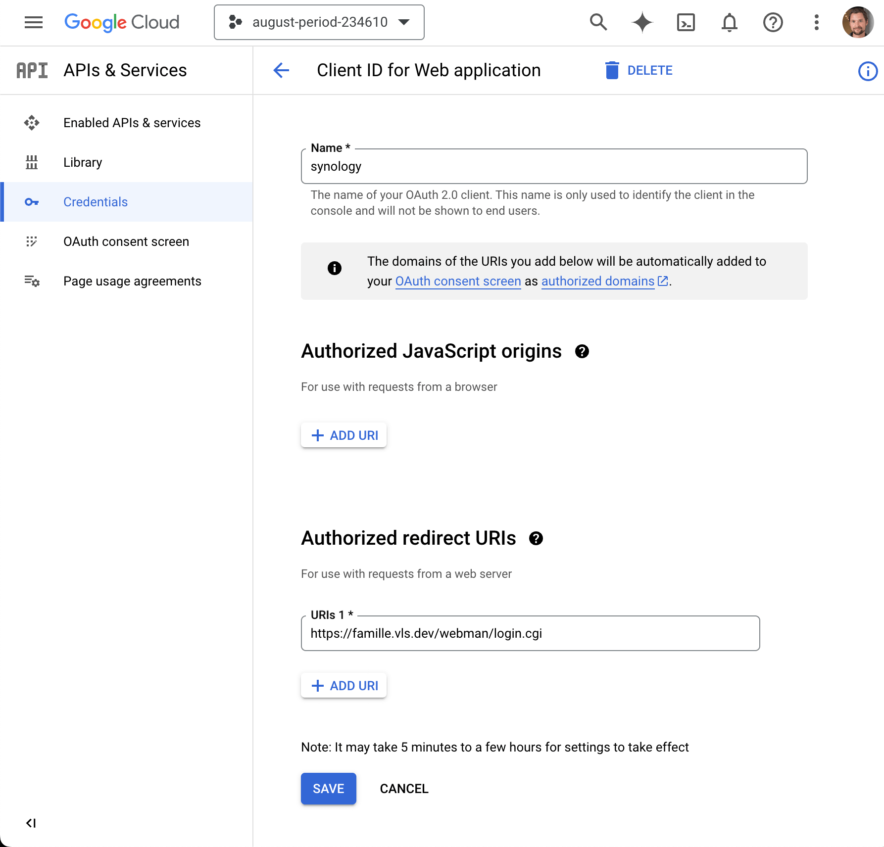 Credentials page in API and Services in GCP’s Console