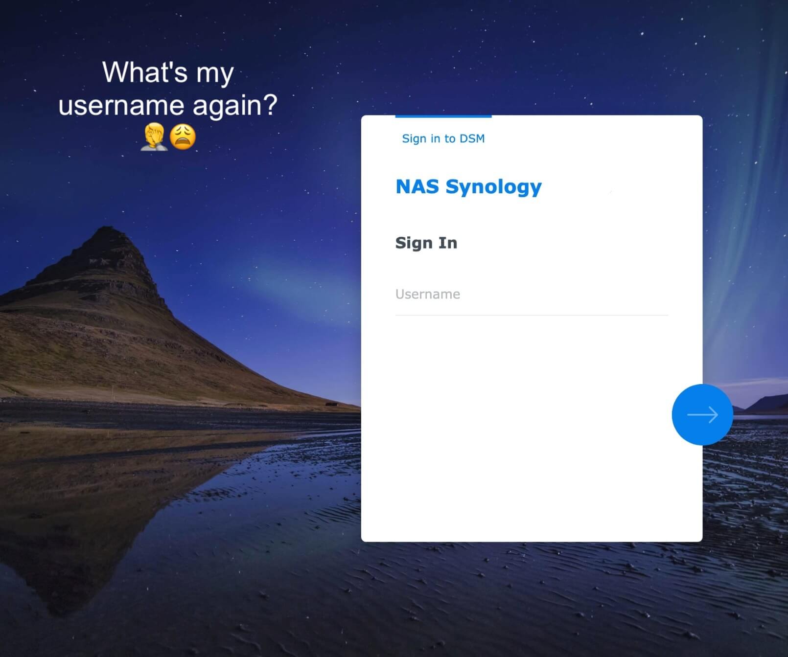 Synology login screen where you are asked for your username but don’t remember it