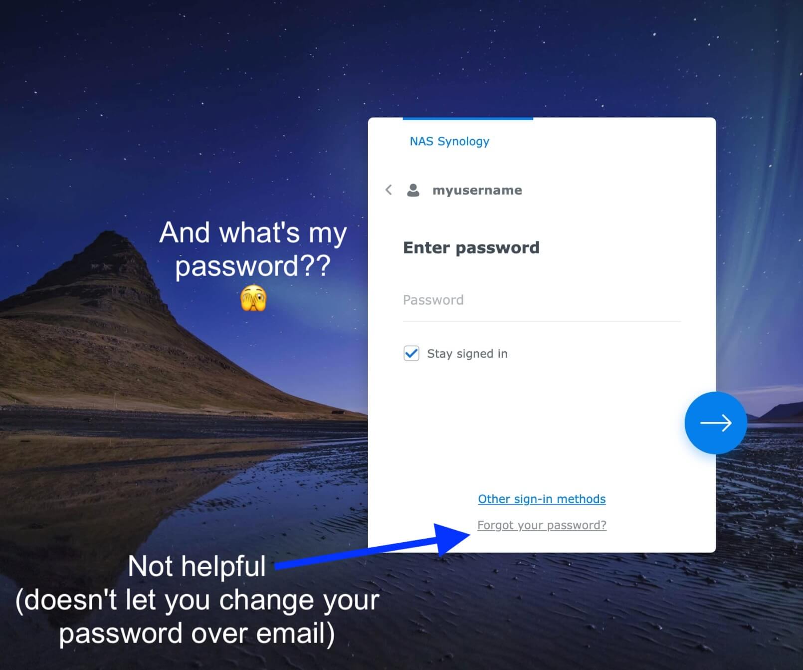 Synology login screen where you are asked to enter your password after having entered your username